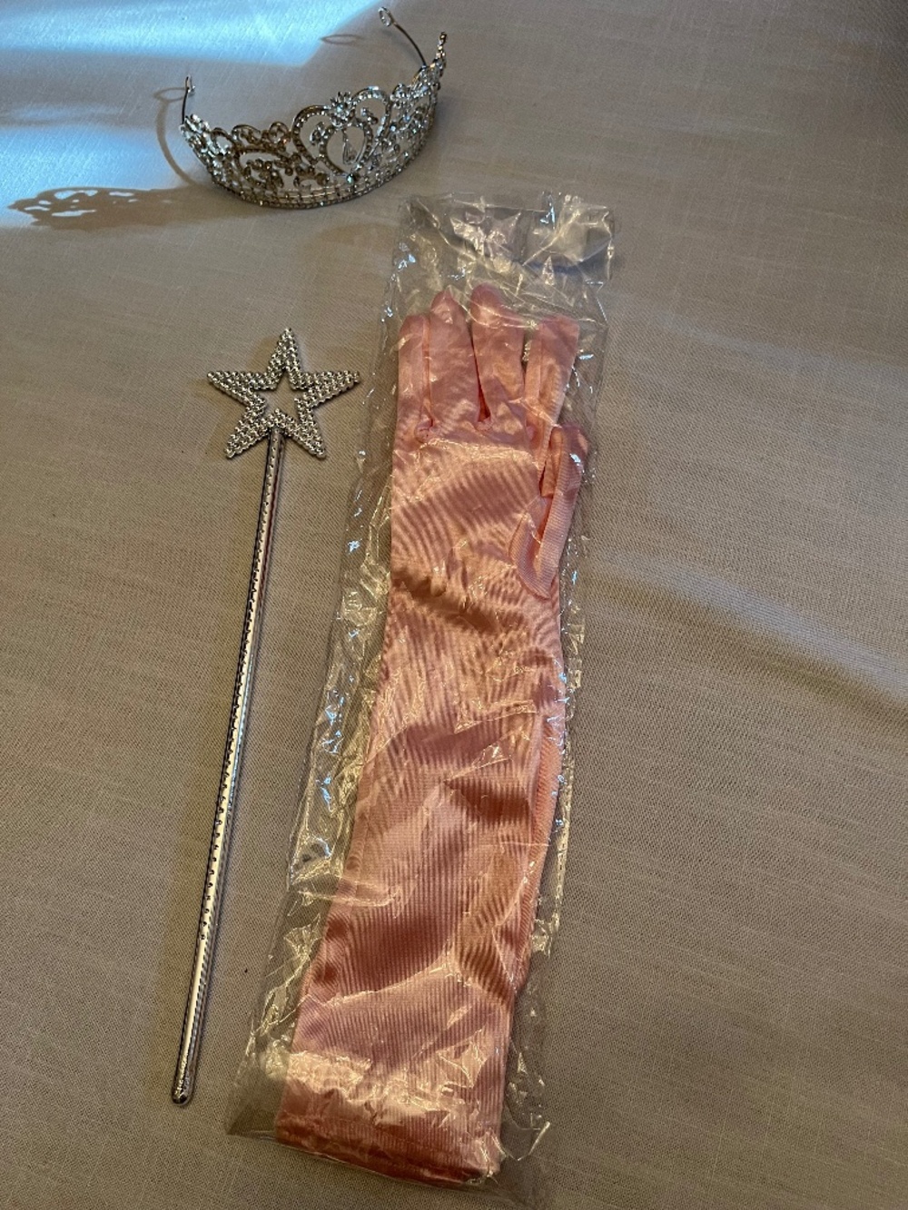 Long pink gloves for Glenda Halloween crown rhinestone tiara , wand